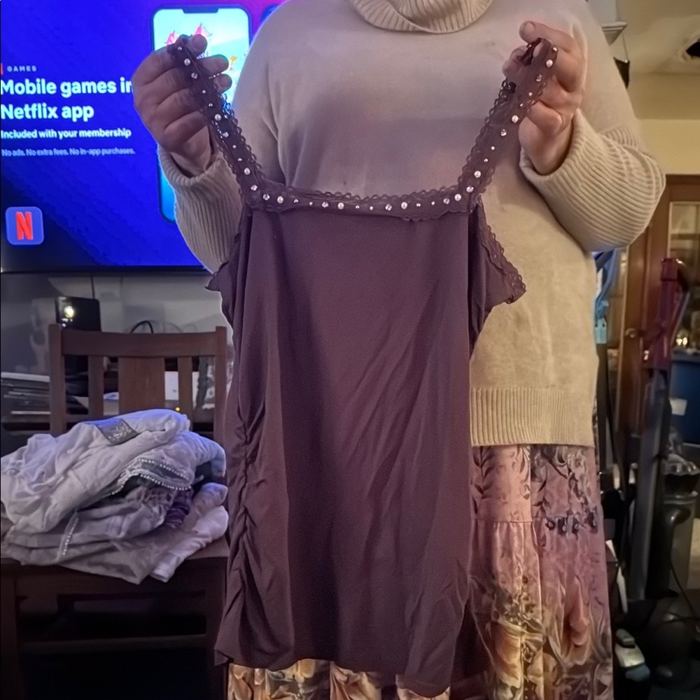 Purple Sleeveless Top with Beaded Straps